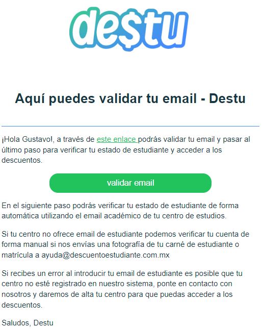 email de registro estudiantes